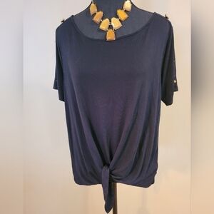 CABLE AND GAUGE Top, Waist Tie, Detailed Gold Tone Button, Size XL